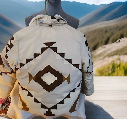 Polo Ralph Lauren Geometric Aztec Print Down Puffer Jacket Coat Girls Sz 8-10 - Picture 6 of 9