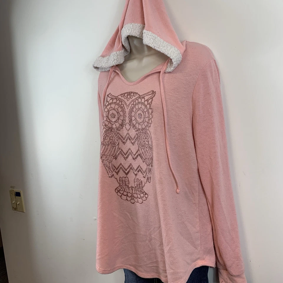 Sudadera con capucha No Boundaries rosa rubor estampado de búho para mujer junior talla XL 15-17 elástica Foto 3 de 4