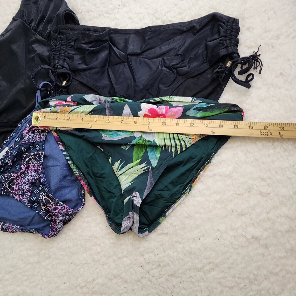 4pc LOT Swim Bottoms Bikinis Med Black Boho Floral Vacation Mix Match Beach - Image 2 of 4