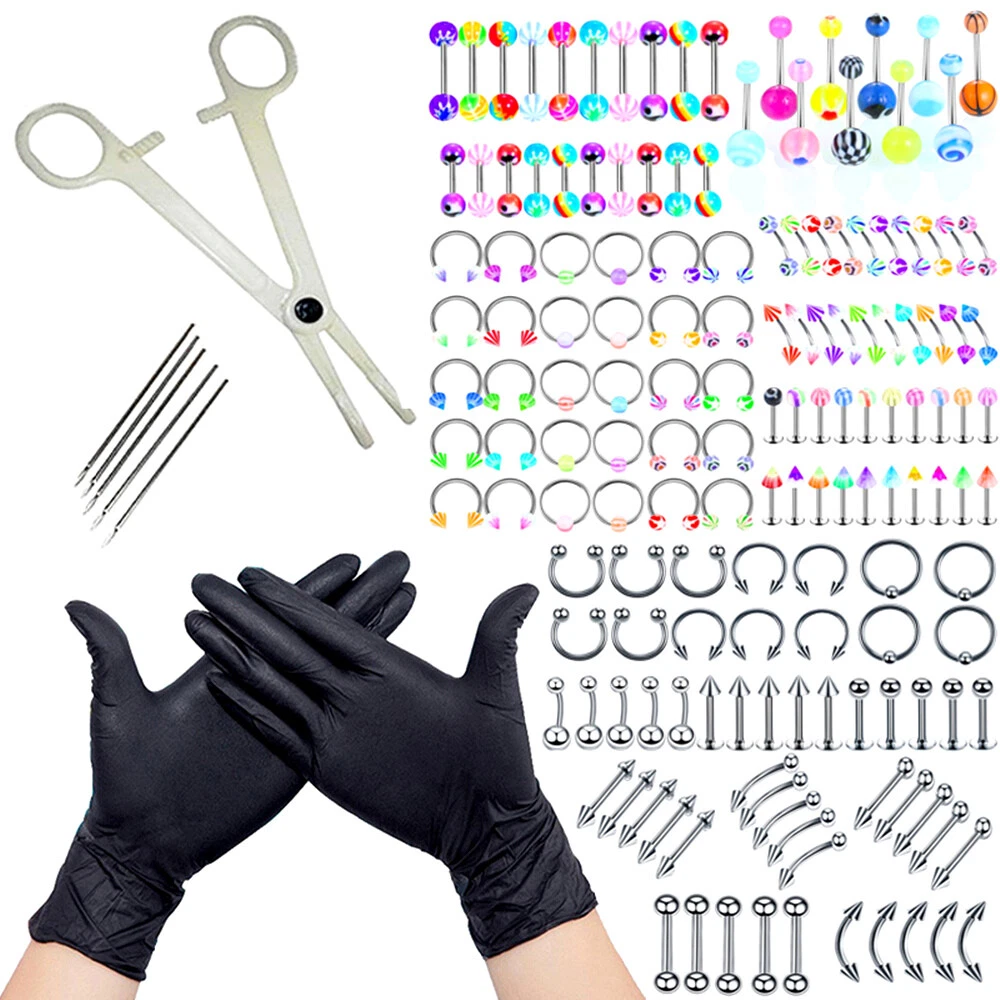 60X Body Piercing Kit Jewelry Needle Tool - Multi Size Ear Nose