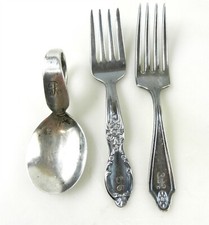 Rogers Silver, Community Silver Plate Baby Forks, Pusher Spoon Mono T01A