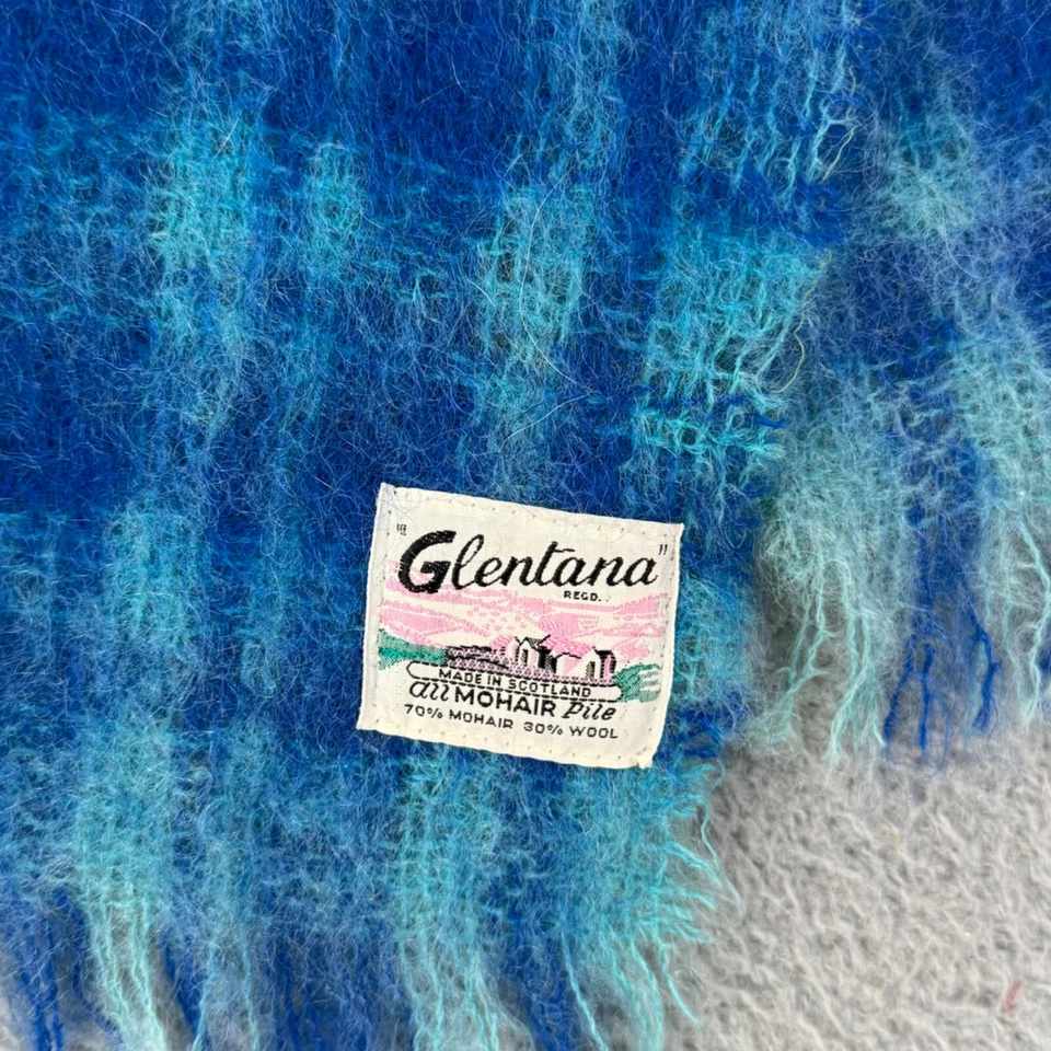 Vintage Glentana Mohair Pile Scarf Scotland Wool Blend Blue Plaid 42in Casual - Image 4 of 4