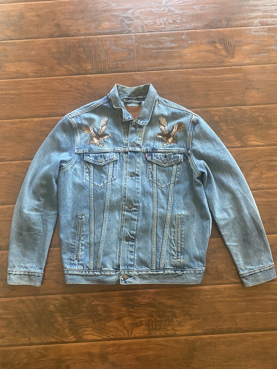 levis japan patch jacket tokyo kyoto denim trucker xl eagle rare patchwork