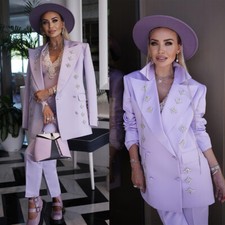 Dressy Women's Tuxedo Suit Peak Lapel Rhinestone Casual Elegante Outfits Set