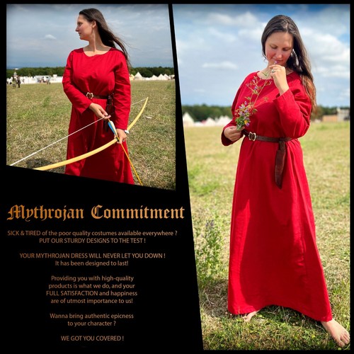 Medieval Dress Chemise Women Renaissance Costume Viking Renfair Lady Outfit Red - 第 3/13 張圖片