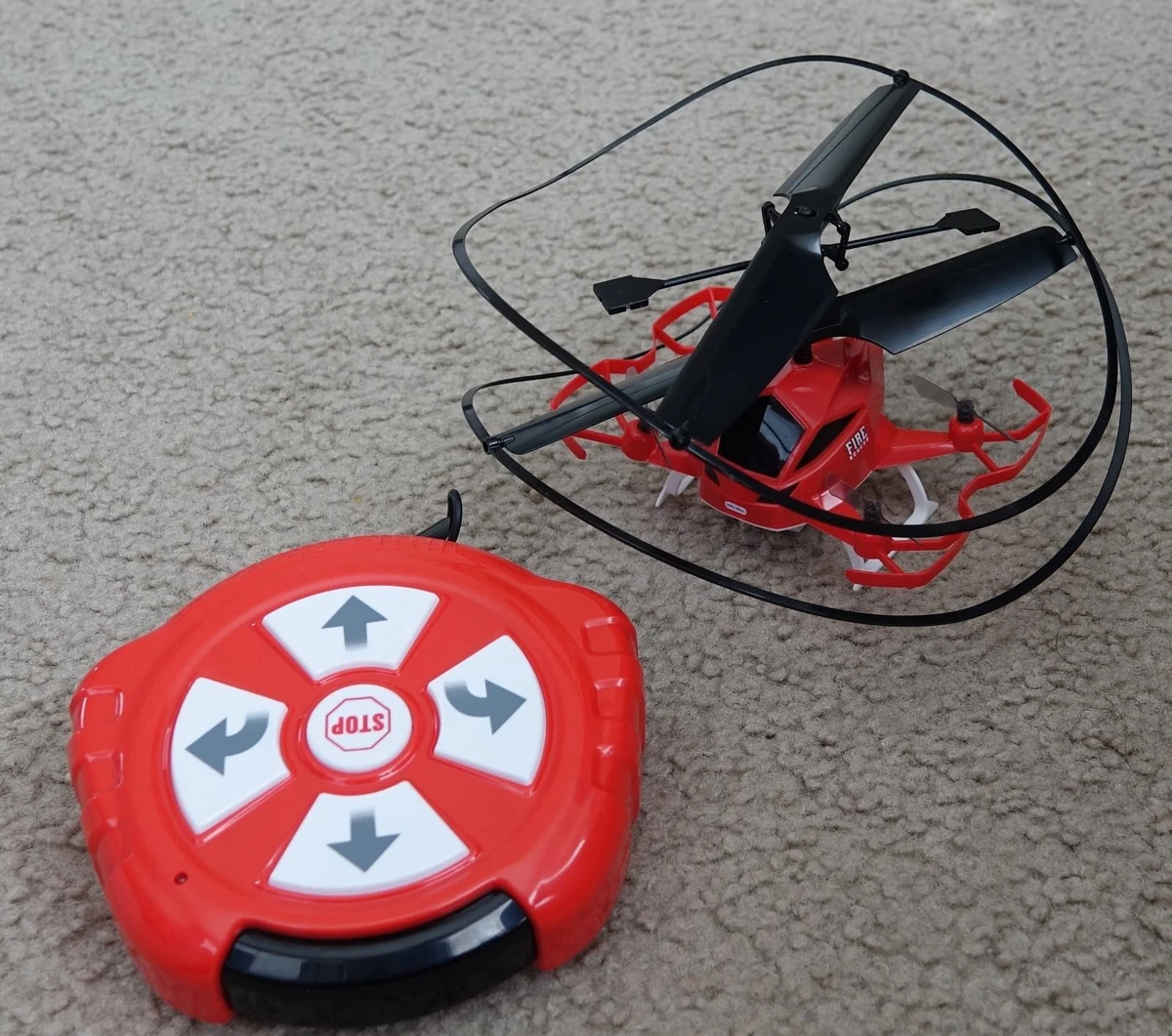 Little Tikes red FIRE RESCUE My First Drone Quadcopter flies good