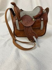 Vintage Leather Purse Saddle Shape, Texas State And Horses Stamped Onto Bag