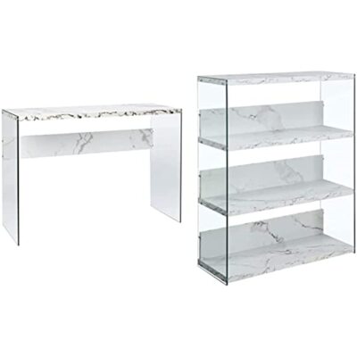  SoHo Console Table/Desk, Faux White Marble & SoHo 4 Tier Wide Bookcase,