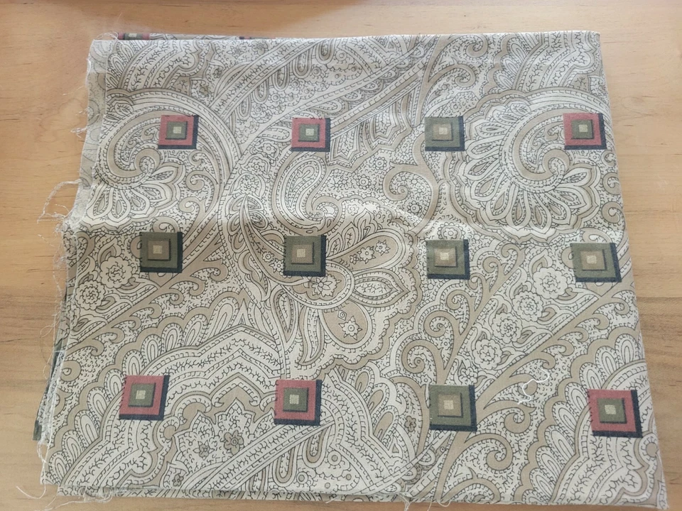 Винтажная коричневая хлопчатобумажная ткань с принтом пейсли и квадраты 1 шт. ширина 38 дюймов x ширина 22 дюйма - Изображение 4 из 4