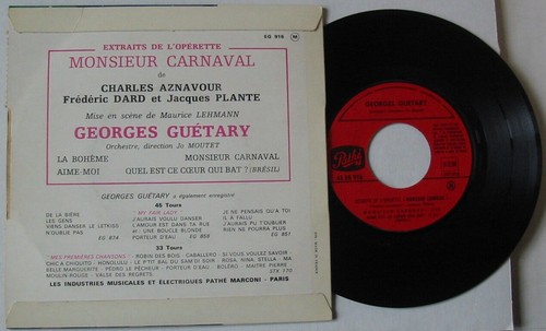 J.D MALCLES GEORGES GUETARY (45T) La boheme (AZNAVOUR) Monsieur CARNAVAL (1965) - Picture 2 of 2