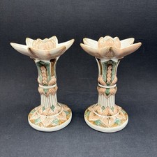 Candelabros vintage pintados a mano con diseño de loto de cerámica Indra de 5,5" Tailandia