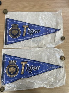 2 x Vintage Royal Navy HMS Tiger (C20) Battleship Ship Military Pennants Flags