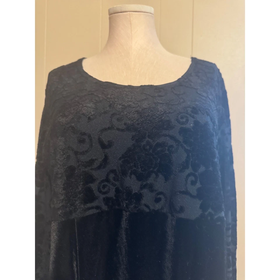 复古 Molly Malloy 女式大号黑色长袖迷笛天鹅绒倦怠连衣裙 Y2K — 第 4/4 张图片