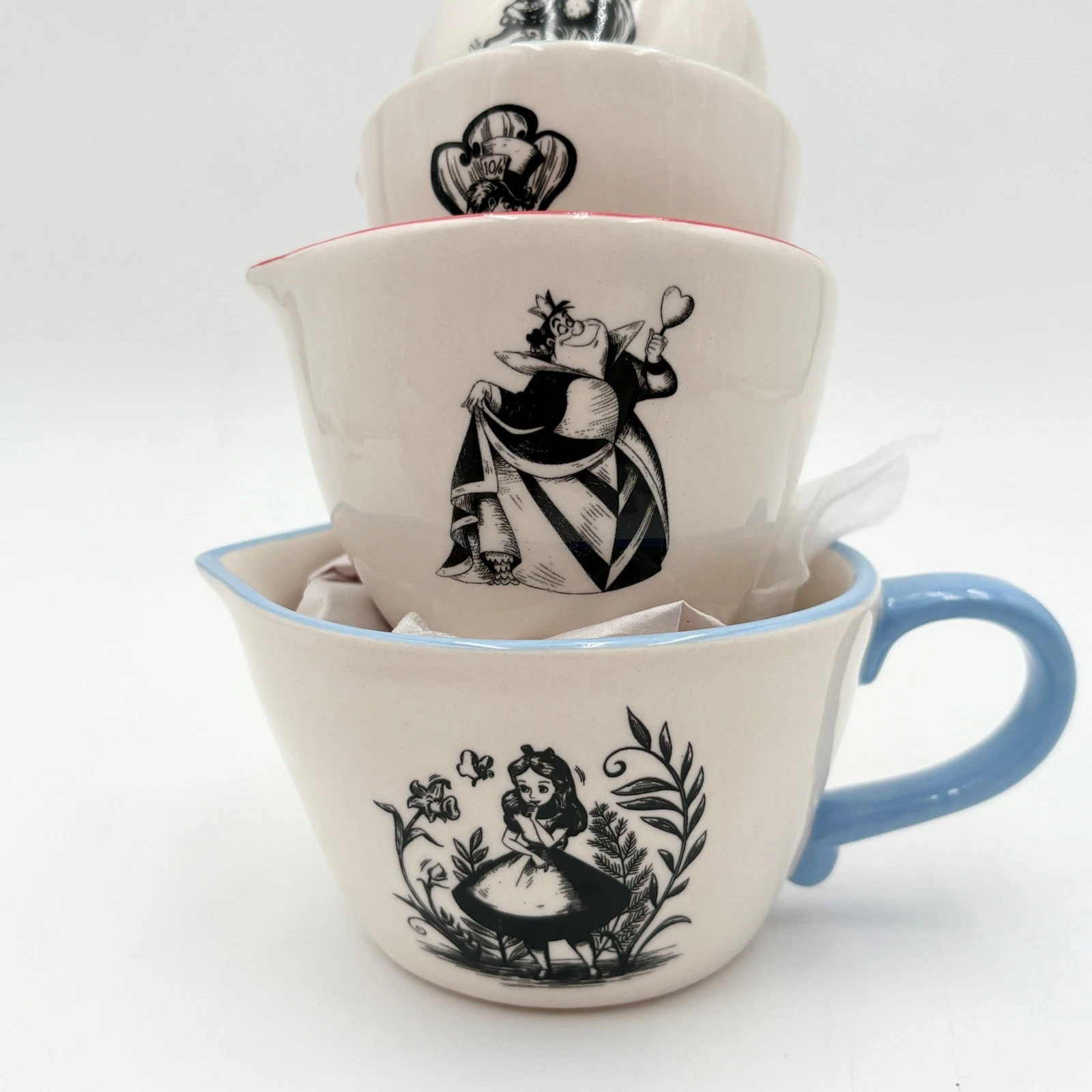 Alice in Wonderland Rae Dunn Measuring Cups Set Queen Hearts Mad Hatter Cheshire