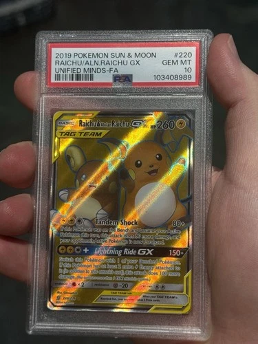 2019 Pokemon Sun & Moon Raichu Alolan Raichu GX 220 PSA 10 Unified Minds FullArt