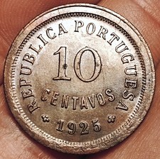 Portugal 10 centavos 1925 coin (aUNC!)
