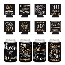 30th Birthday Soda Can Cooler Sleeves Cheers to 30 Years Variety (12 Pack)