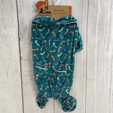Christmas Dog Pajamas PJs LARGE Green Candy Canes Velour Holiday Winter Pup Crew