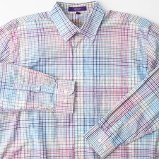 Alan Flusser Men  s Long Sleeve Button-Up Shirt Size Large Multicolor Plaid Check