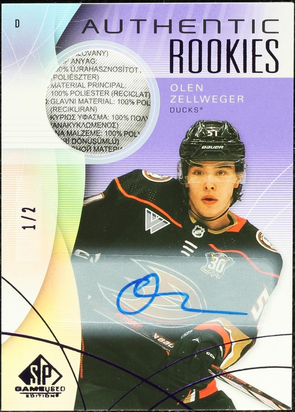 2024-25 Upper Deck Sp Game Used - Authentic Rookies Olen Zellweger #207 ...