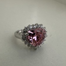 Baby Pink Heart Shape CZ Engagement Ring Solid 925 Sterling Silver