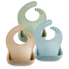 Set of 3 Silicone Baby Bibs Waterproof Soft Unisex 10-72 Months Brown Blue Green