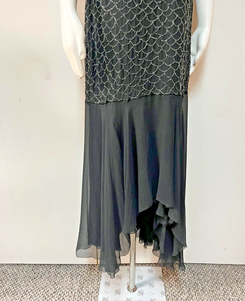 Vestido vintage J Peterman estilo años 20 seda georgette con cuentas aleta talla 8 busto 36 Foto 3 de 4