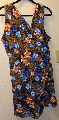 Lands' End Women's Plus Size 2X 22W Tropical Floral One Piece Skirted Swimsuit