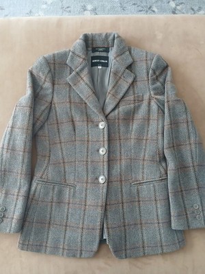 Giorgio Armani Borgo 21 Cashmere Wool 3 Button Gray Plaid Jacket Womens Sz 