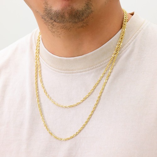 10K Yellow Gold 3.5mm Rope Chain Laser Diamond Cut Necklace Mens Womens ...