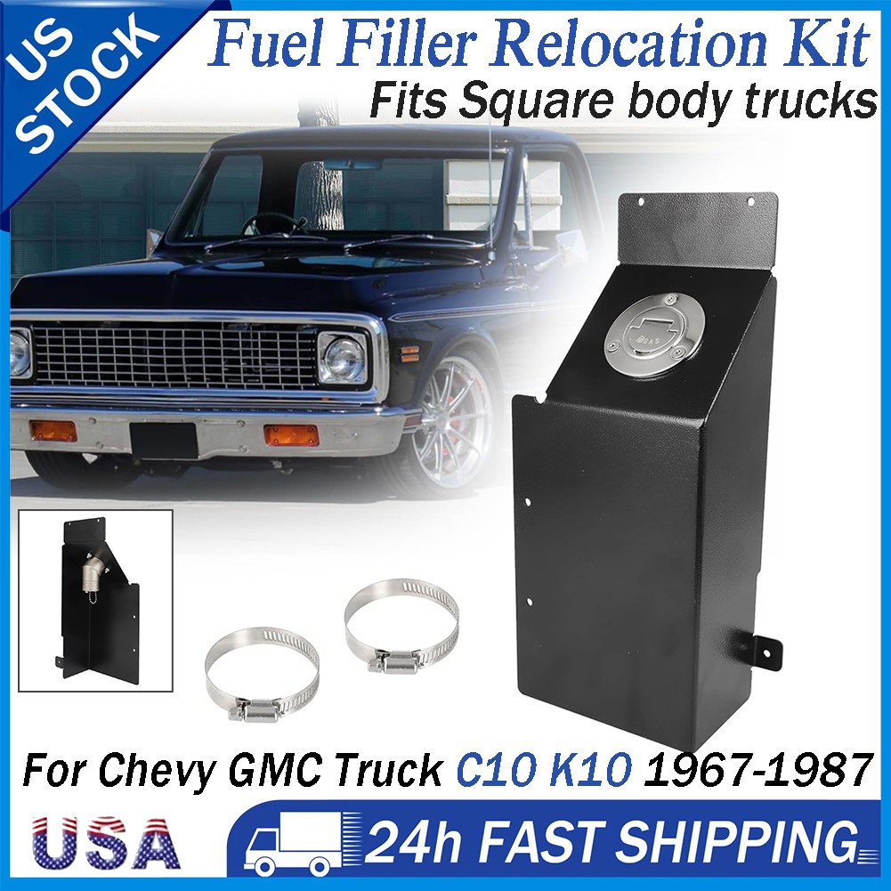 67-87 For Chevy GMC C10 K10 Truck In bed Fuel Filler Gas Door Cap Relocation Kit