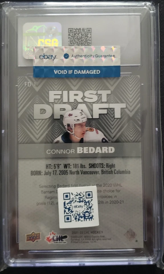 2021-22 Upper Deck CHL - First Draft Connor Bedard #FD-1 Red /99 (RC) - Image 2 of 2