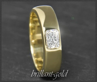 Gold Solitär Ring, 0,72ct Radiant Diamant River D & VS1, 585 Gelbgold Bandring - Bild 1 von 4