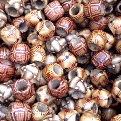 Pack de 25 perles macramé, bois à motifs ethniques bois grand trou, W145 - Photo 1/2