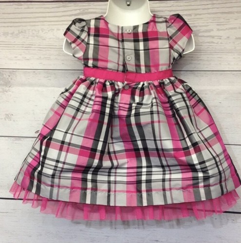 Carters Girls Short Sleeve Plaid Party Dress Size 9 Months Pink Black Gray - Picture 10 of 13