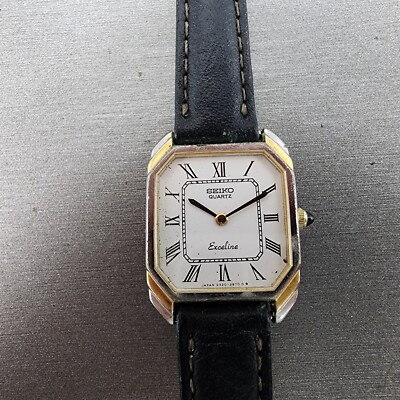 Seiko Exceline Watch Women 21mm White Dial Two Tone Rectangle 2320