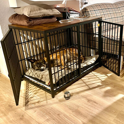 Holz Indoor Hundekäfig Beistelltisch Schrank Hundehaus mit verdickter Holzplatte