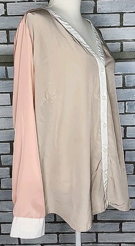 Elementz Damen Langarm Knopfleiste Farbblock Bluse Plus Größe 3X Mehrfarbig