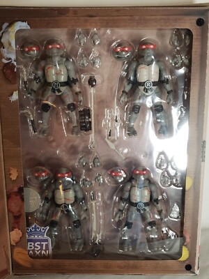 2021 BST AXN TMNT Pizza Box Exclusive Battle Damage Black & White 4 Figures 