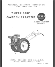 David Bradley Super 600 Garden Tractor Owners Manual 917.575144 Sears Roebuck
