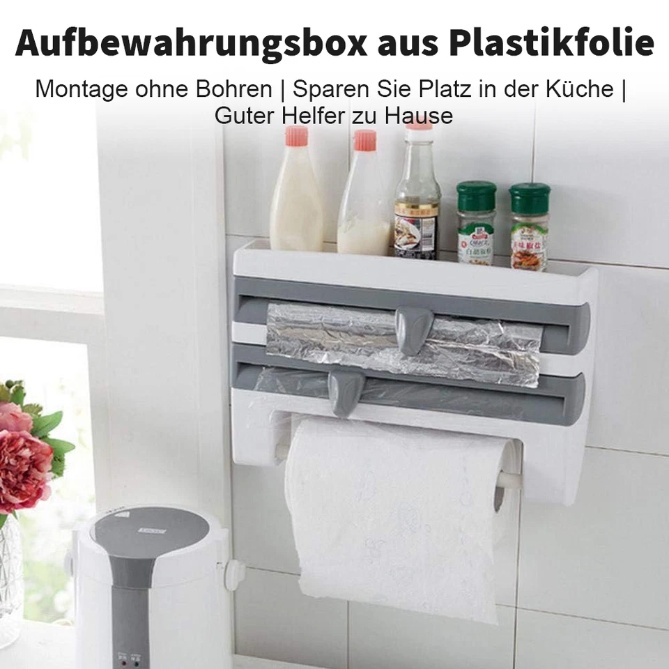 Wandrollenhalter Küchenrollenhalter Alufolie Frischhaltefolie Schneidabroller DE - Bild 2 von 4