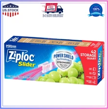 Ziploc Slider Food Storage Freezer Bag Zip Lock Plastic Travel Quart Size 42 Ct*