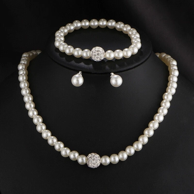 Retro for Faux Pearl Jewelry Set Necklace Bracelet Earring