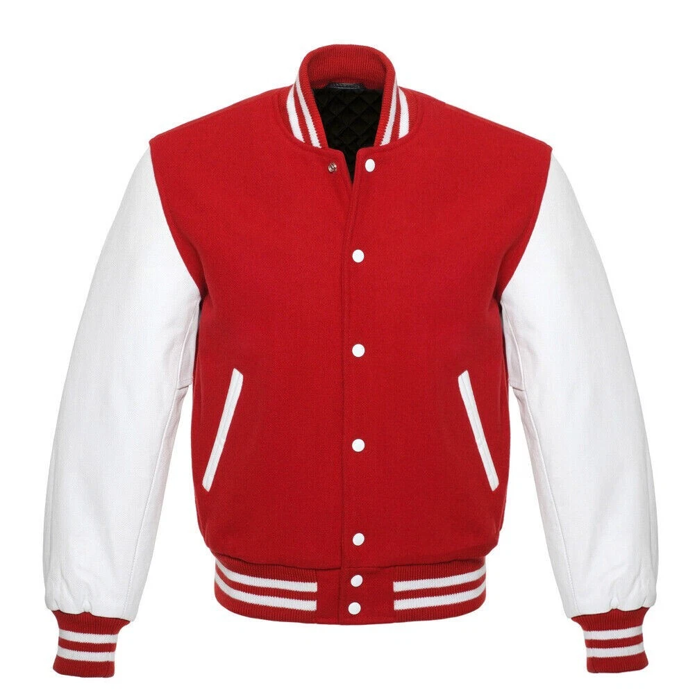 Varsity Letterman Baseball Bomber Jacket Red Wool all Fabric