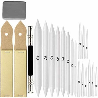 21 Pcs Blending Stumps And Tortillions Set With Sketch Sandpaper Pencil Sharpene