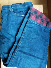 Eddie Bauer Flannel Lined Blue Denim Strech Pants Red Black Inside 42×32