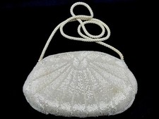 Vintage Completely Beaded Evening Bag Handbag White Seed Pearls/Bugle Beads