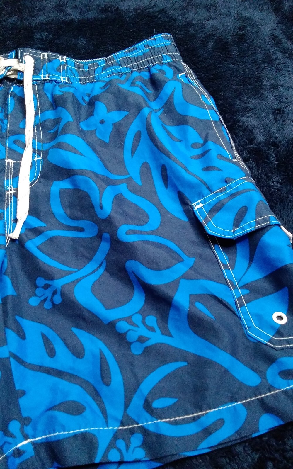 Caribbean Joe Swim Trunks Hawaiian Floral Board Shorts Blue Men's Size