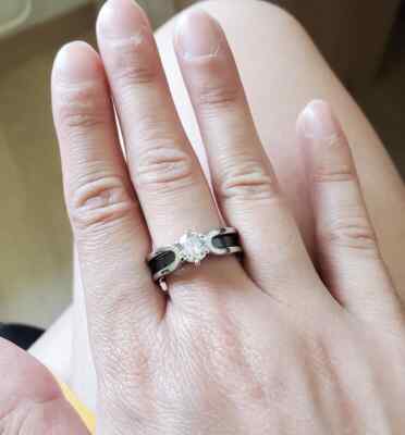 Bague Céramique Et Acier Inoxydable Noir Avec Zircon - Taille 59 (USA 9), Style Moderne Et élégant