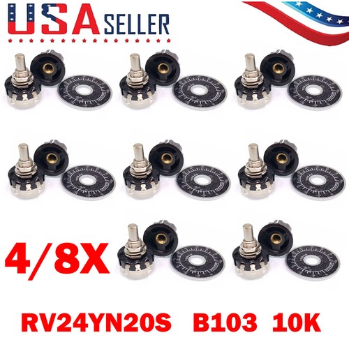 Produktbild von 4x Kohlefilm-Potentiometer RV24YN20S B103 10K Ohm – Drehregler Für Motoren Und Wechselrichter, Inkl. Knöpfe